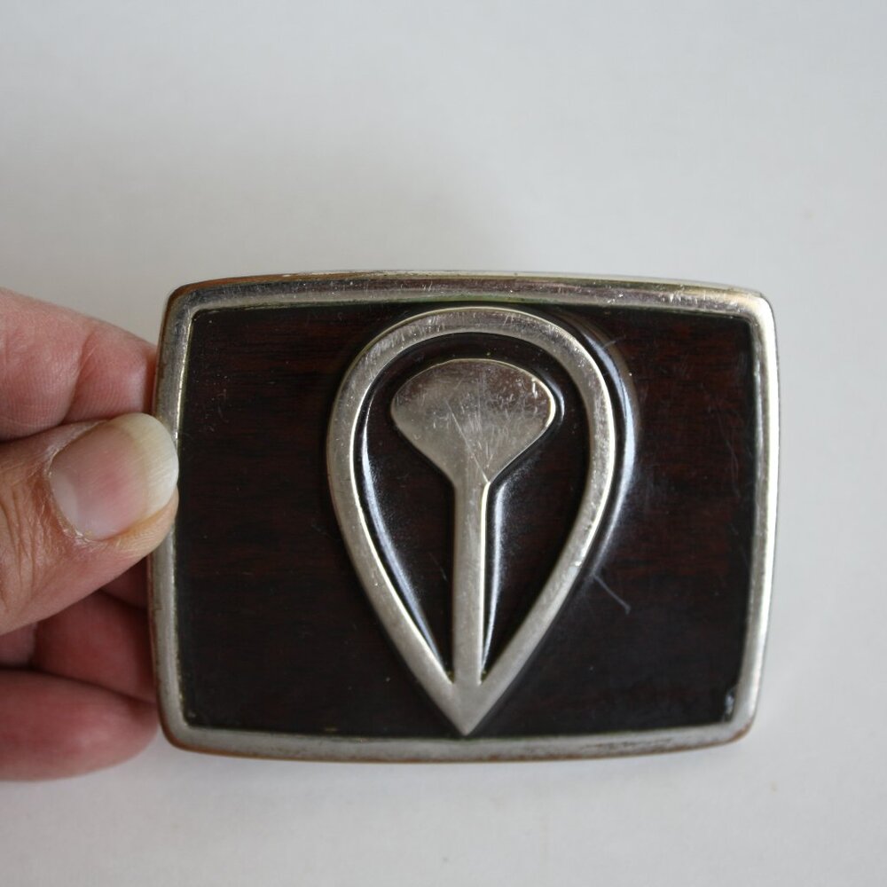 Vintage Nixon Belt buckle Brown enamel silver logo unisex